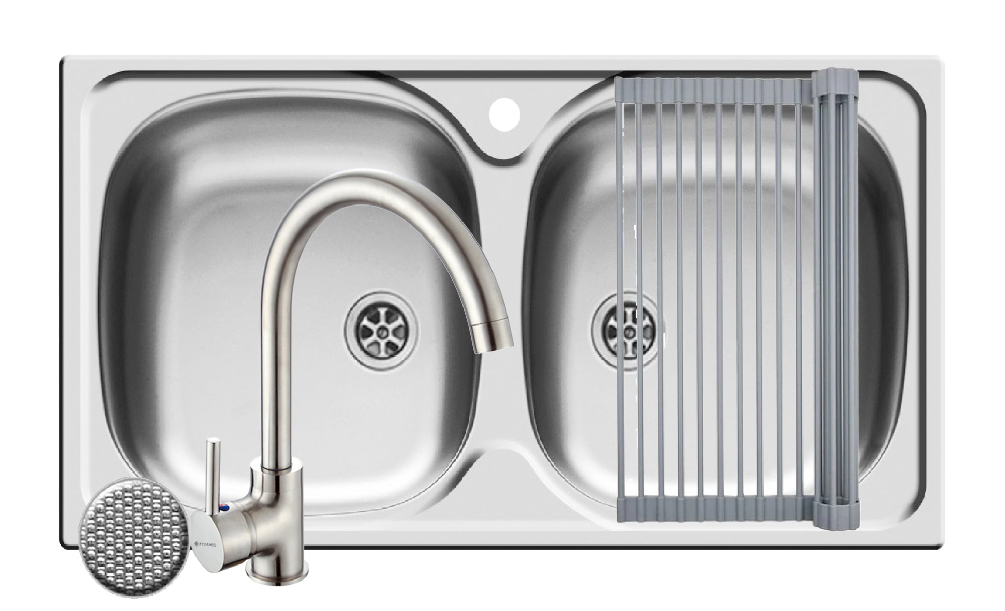 Set chiuveta inox E 78 2B LN, baterie BELLO crom si Roll Up