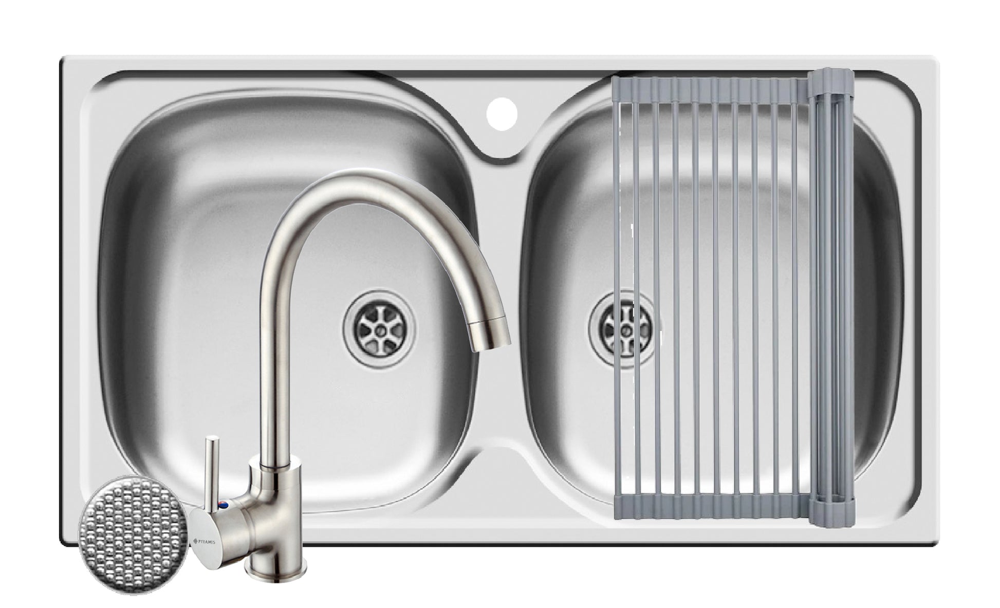 Set chiuveta inox E 78 2B LN, baterie BELLO crom si Roll Up