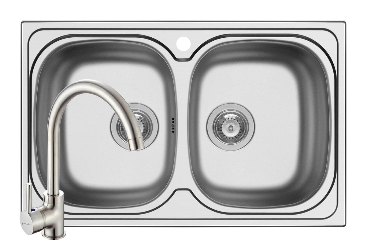 Set chiuveta inox AURORA 2B SM si baterie BELLO crom