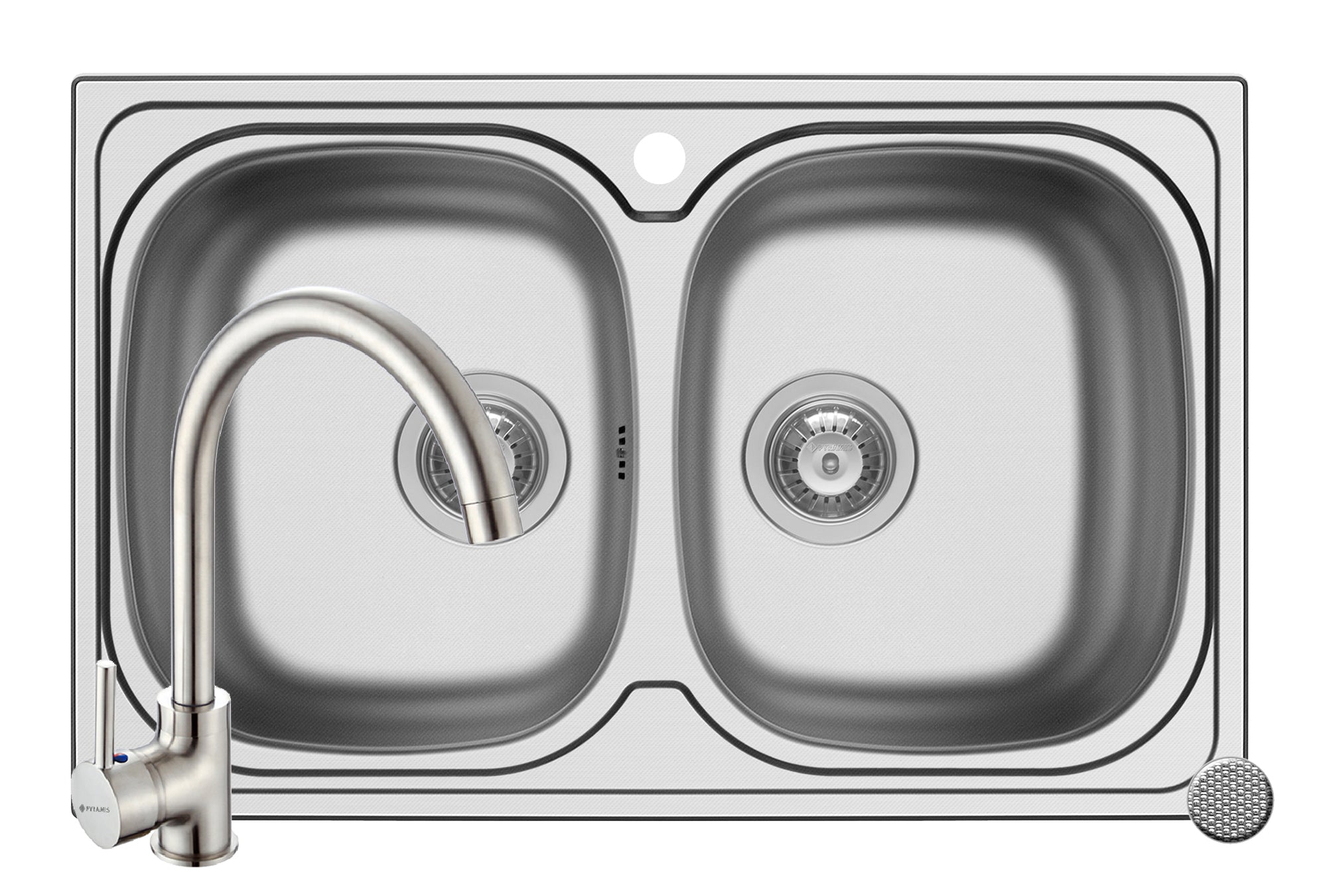 Set chiuveta inox AURORA 2B LN si baterie BELLO crom