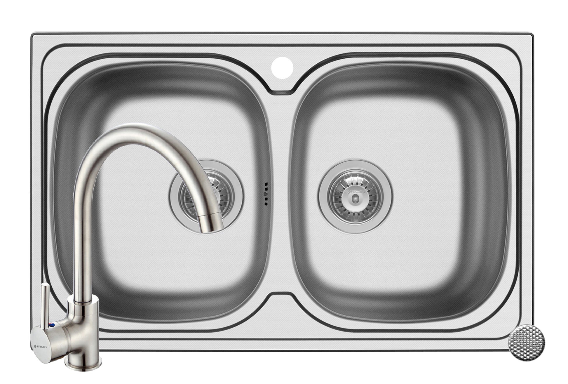 Set chiuveta inox AURORA 2B LN si baterie BELLO crom