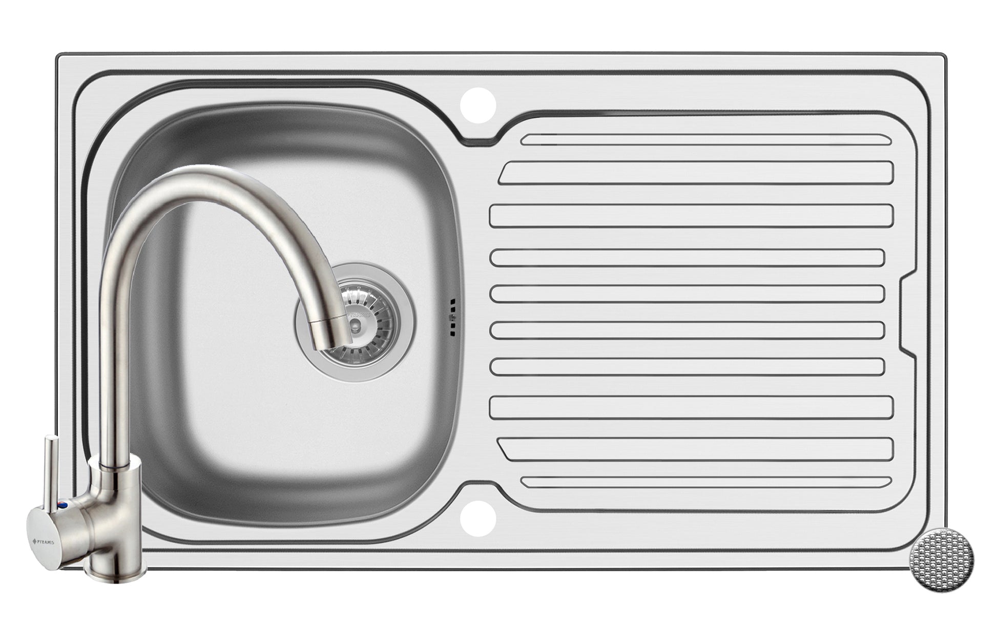 Set chiuveta inox AURORA 1B1D LN si baterie BELLO crom