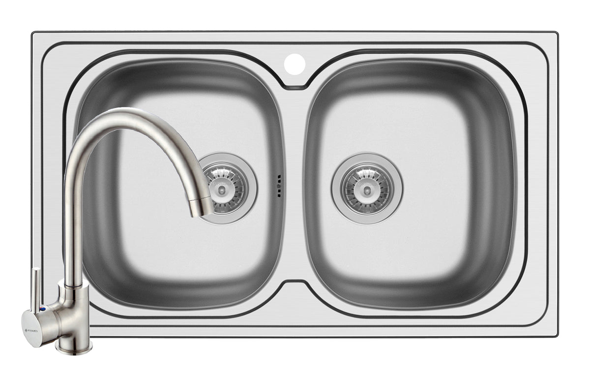 Set chiuveta inox AURORA 2B 86 SM si baterie BELLO crom