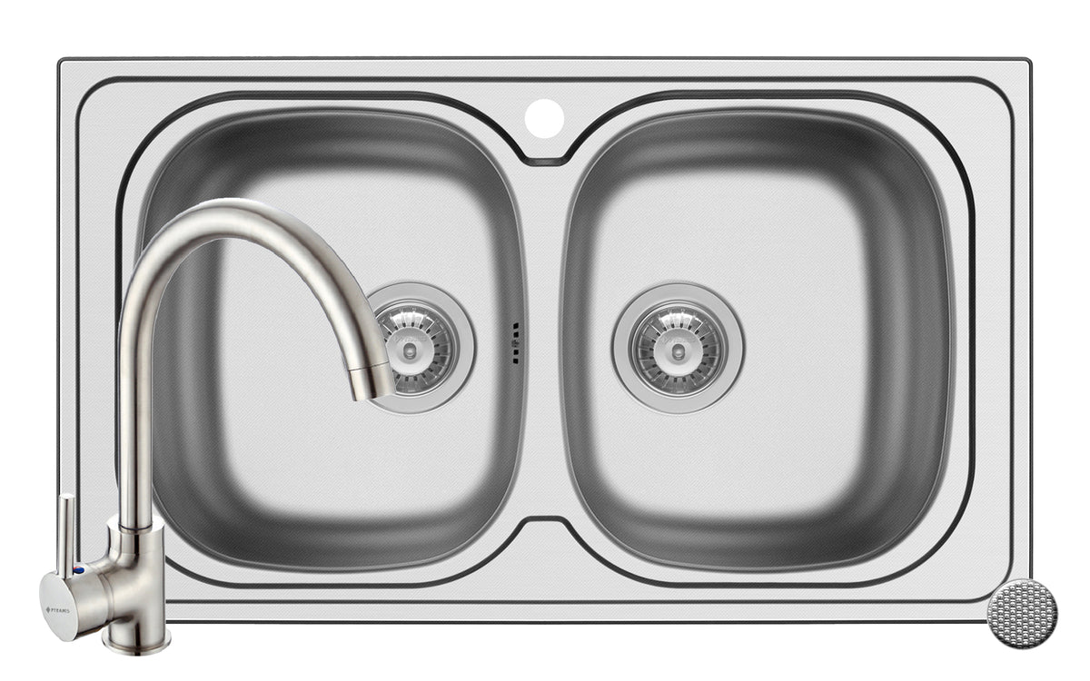 Set chiuveta inox AURORA 2B 86 LN si baterie BELLO crom