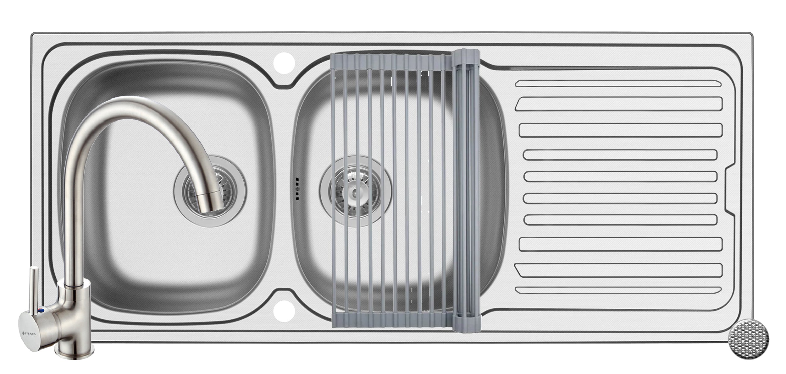 Set chiuveta inox AURORA 116 LN, baterie BELLO crom si Roll Up