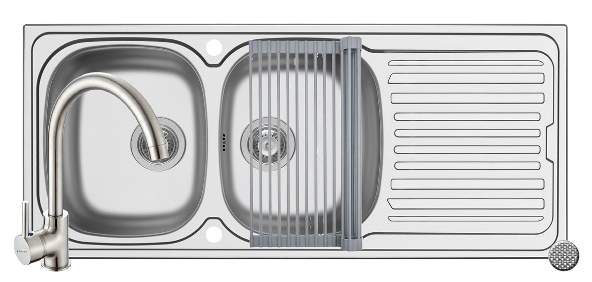 Set chiuveta inox AURORA 116 LN, baterie BELLO crom si Roll Up