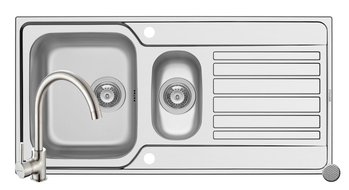 Set chiuveta inox FEDRA EXTRA 100 LN si baterie BELLO crom