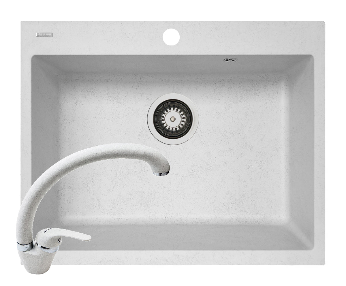 Set chiuveta soft compozit Square DUROTHEK 60 1B si baterie OSSIA White