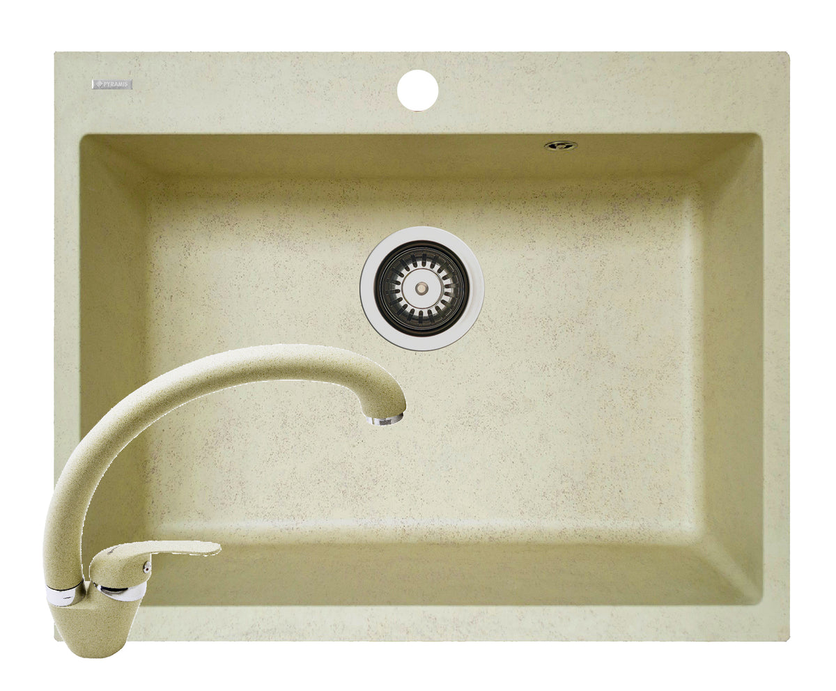 Set chiuveta soft compozit Square DUROTHEK 60 1B si baterie OSSIA Beige
