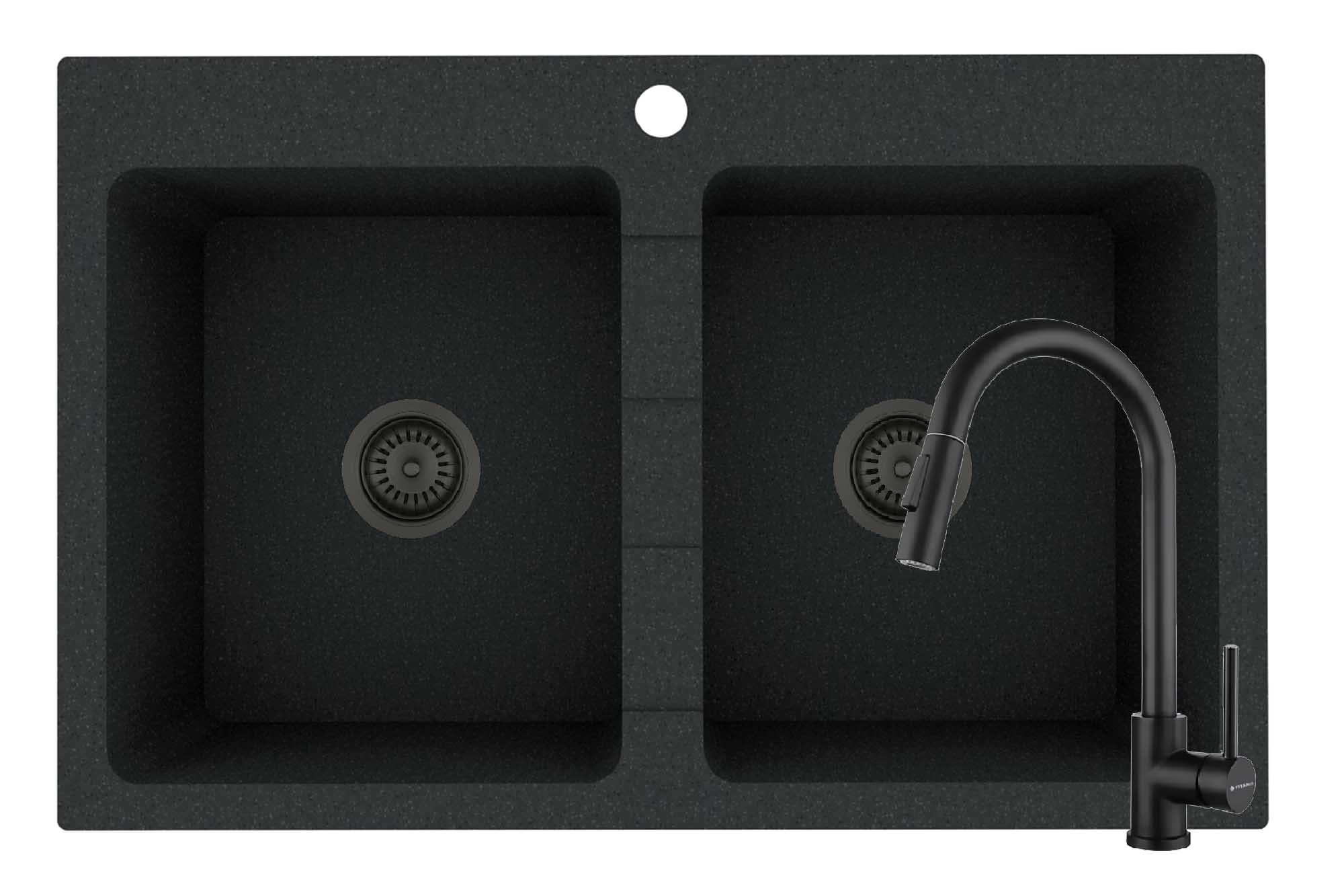 Set chiuveta Pyragranite SPARTA 2B si baterie IDEA Black
