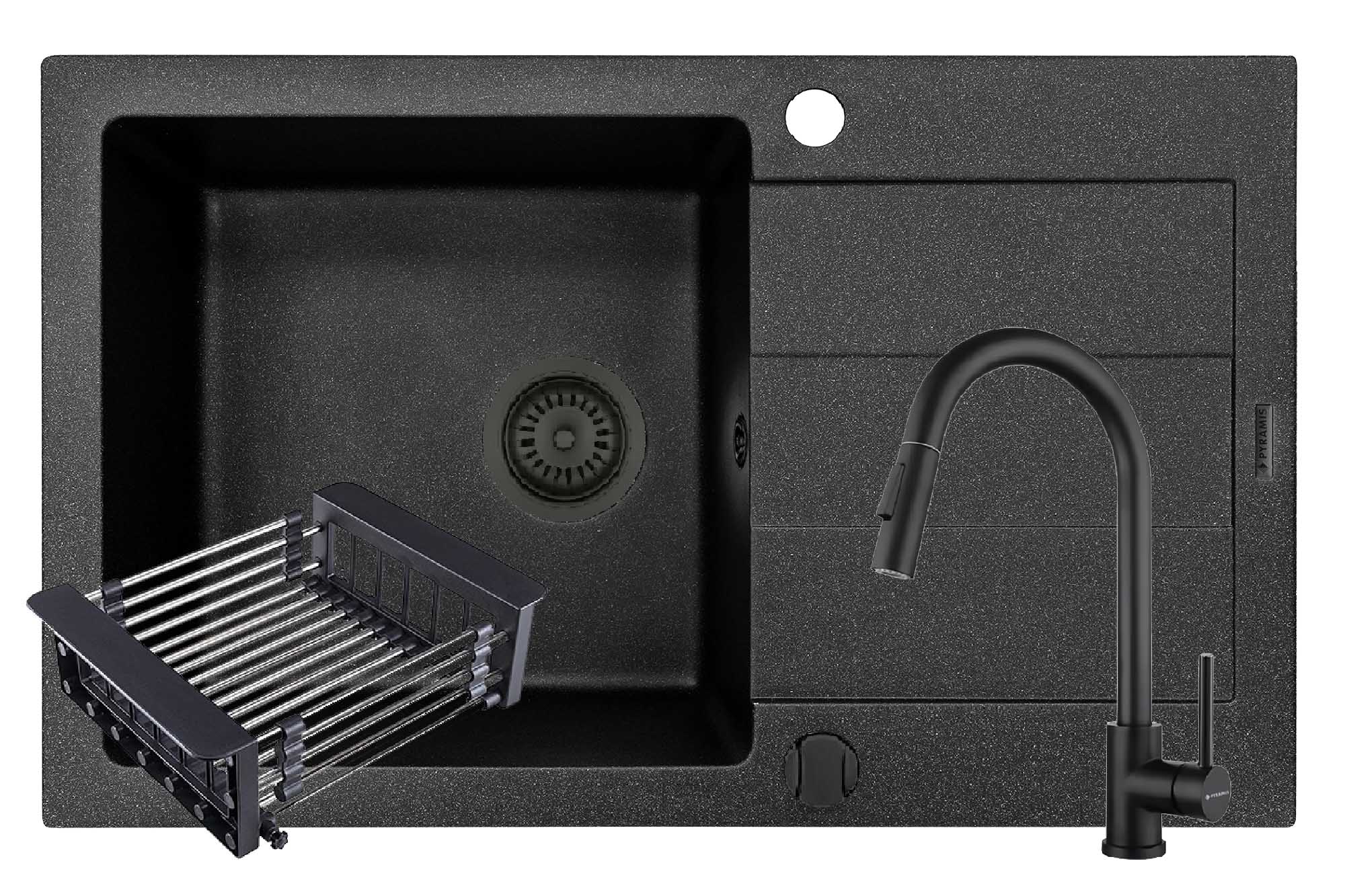 Set chiuveta Pyragranite SPARTA PLUS, baterie IDEA Black si Cos Extensibil