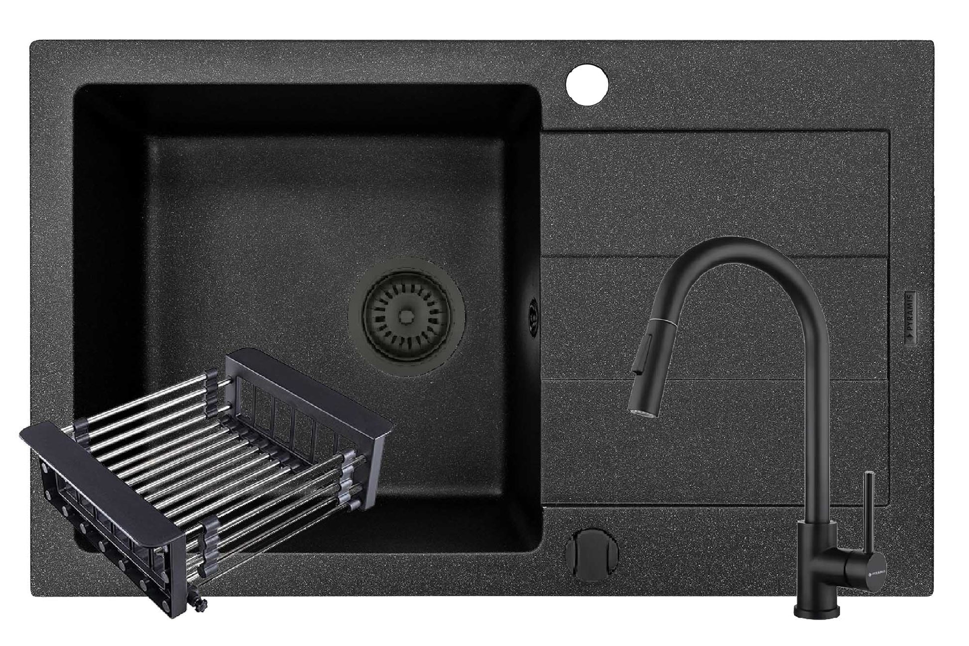 Set chiuveta Pyragranite SPARTA PLUS, baterie IDEA Black si Cos Extensibil