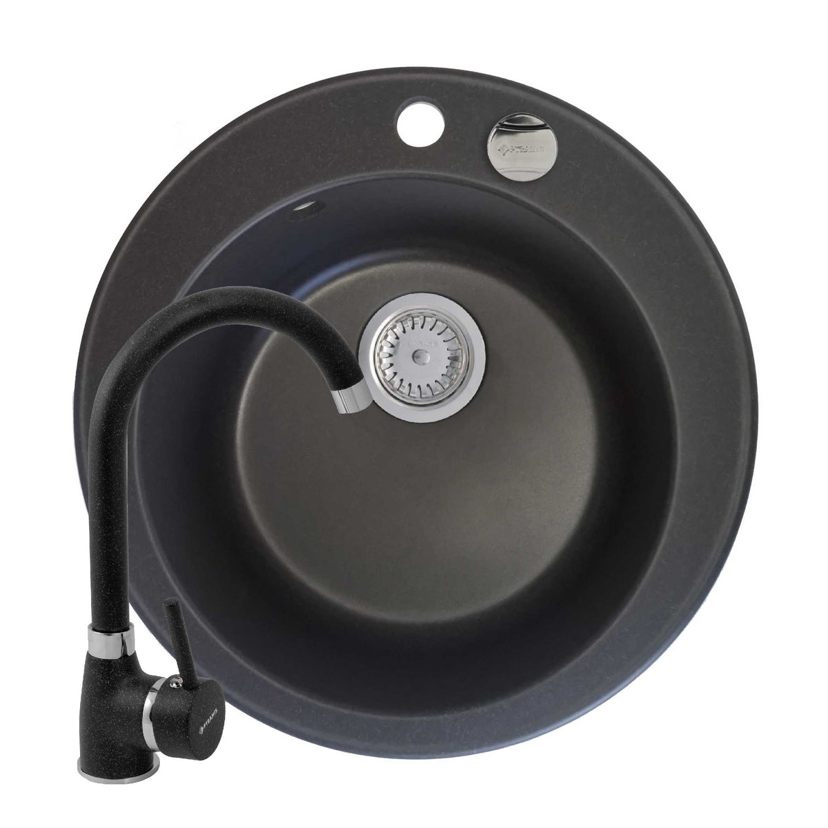 Set chiuveta granit ROUND 1B Ø49 & baterie BELLO Black