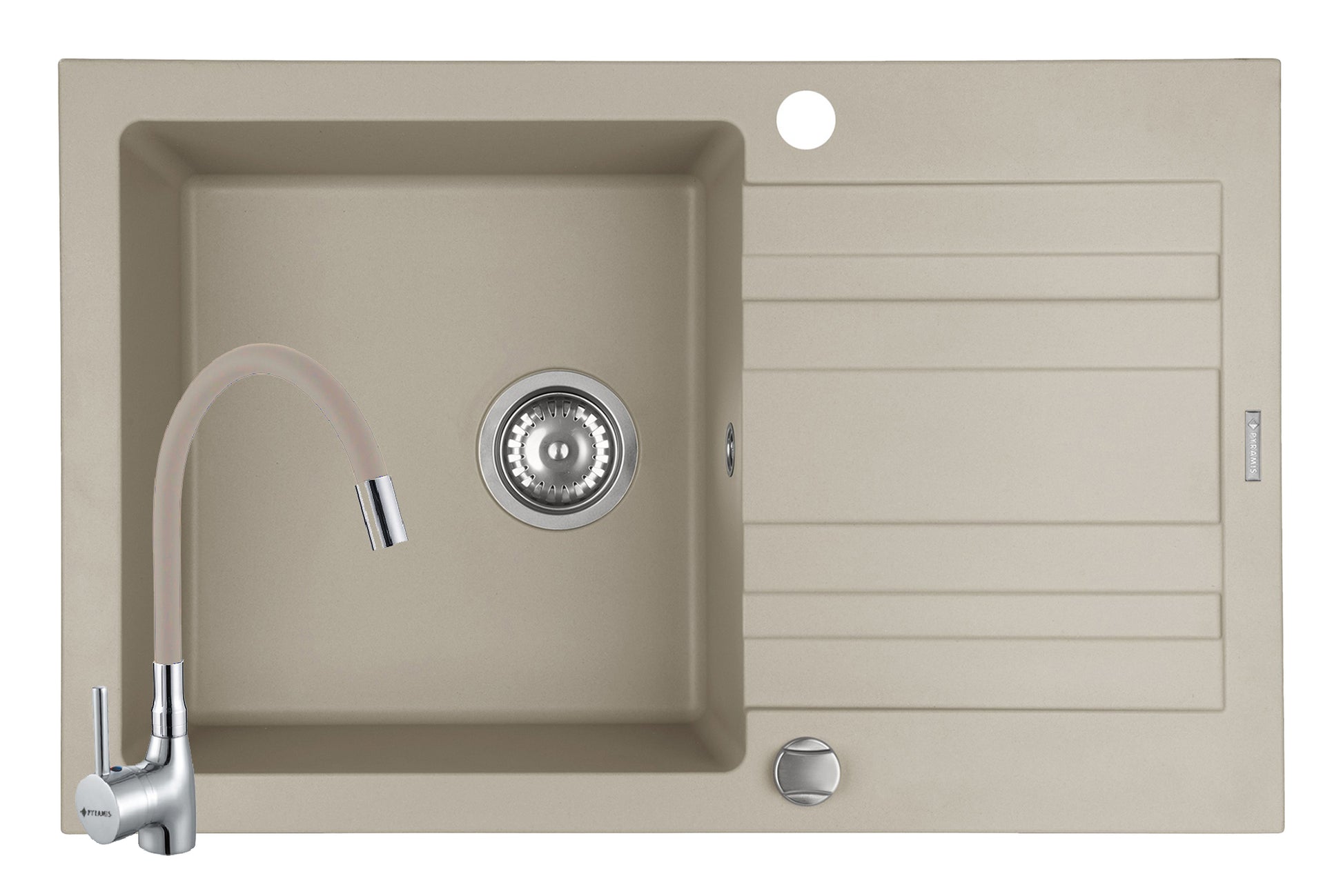 Set chiuveta granit NAXOS 1B1D 79x50 si baterie Eco Flessi Beige
