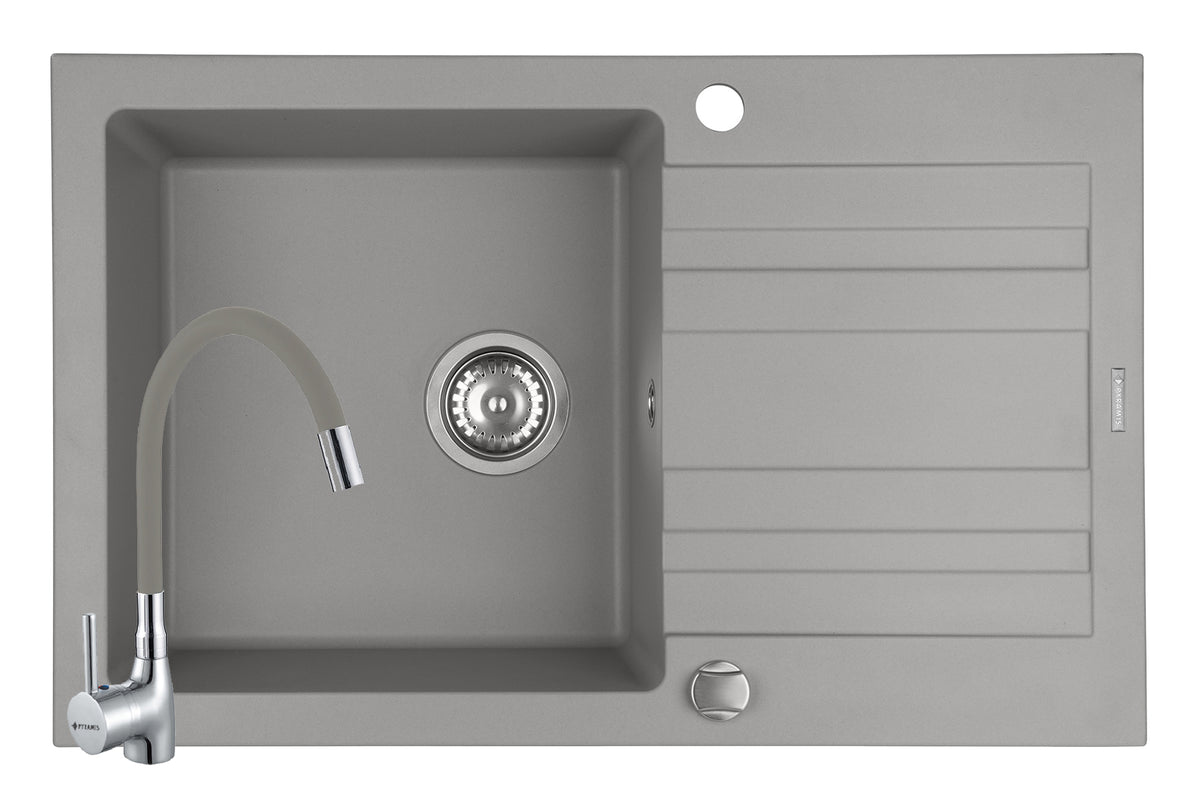 Set chiuveta granit NAXOS 1B1D 79x50 si baterie Eco Flessi Grey