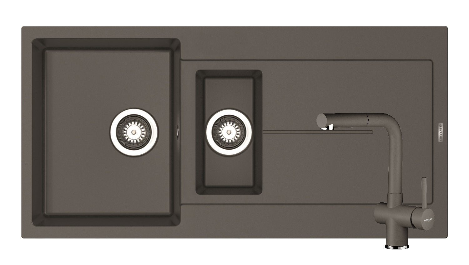 Set chiuveta granit ITHAKA 1 1/2B 1D 100x50 si baterie CAPRICCIO Iron Grey