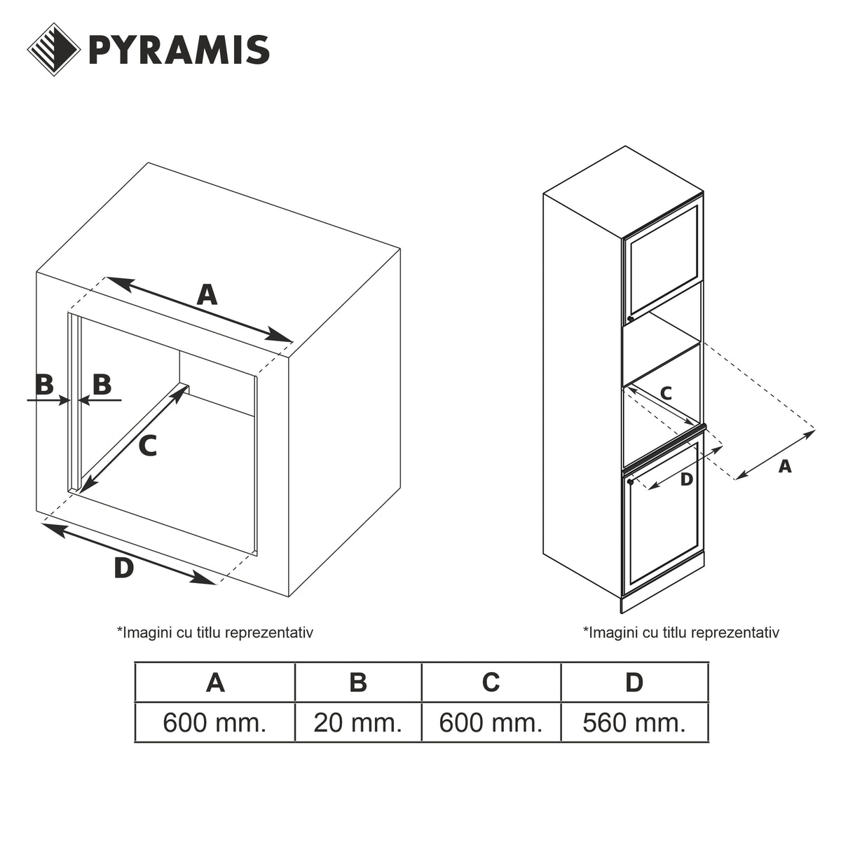 Cuptor electric Pyramis 60IN 4020 ND Black 3Glass
