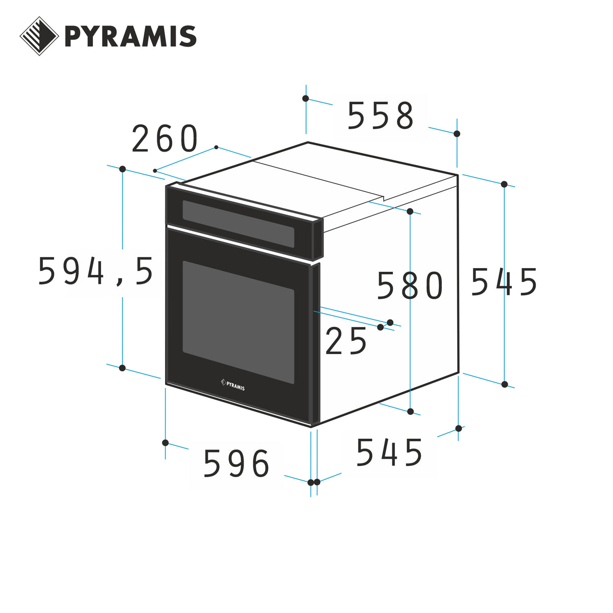 Cuptor electric Pyramis 60IN 4020 ND Black 3Glass