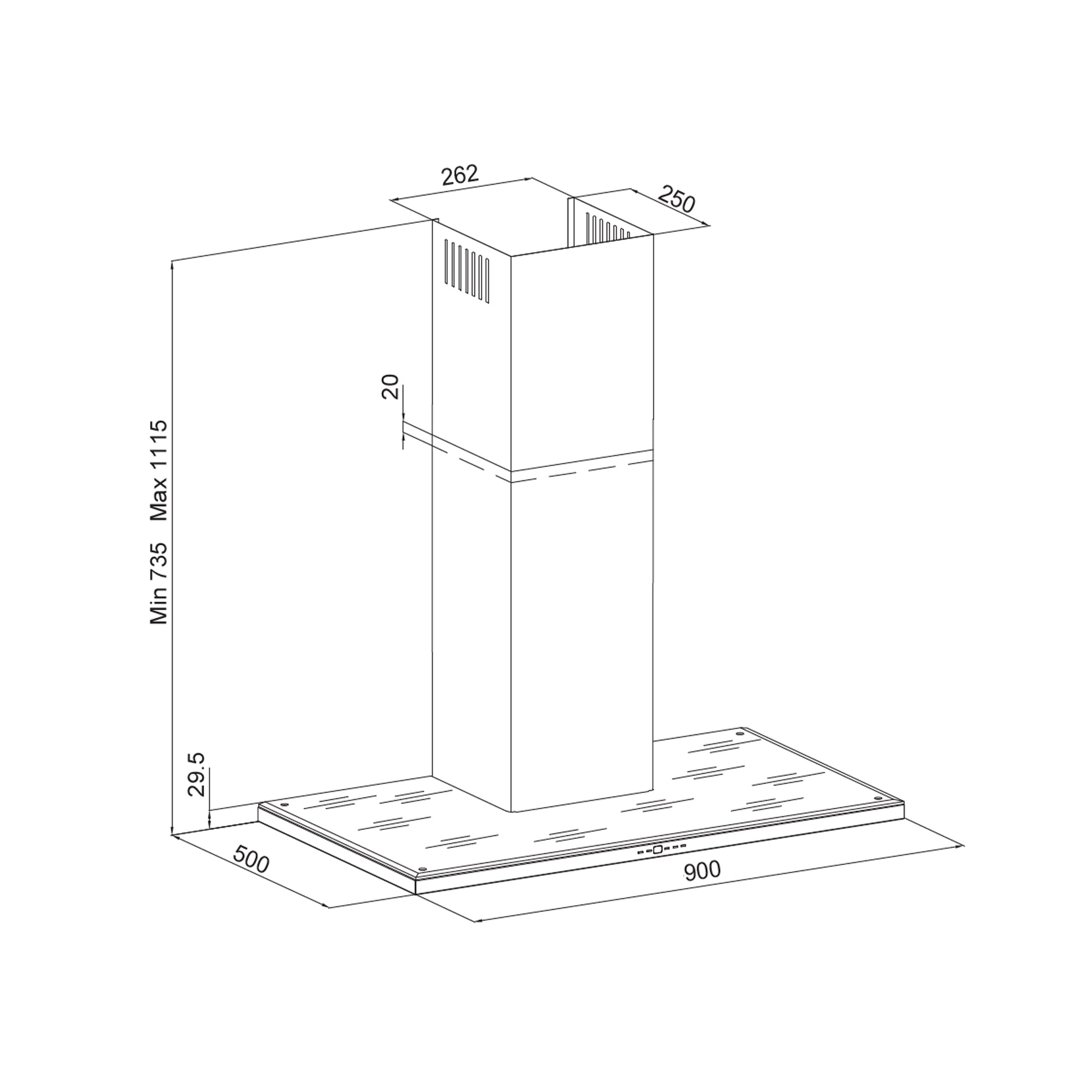 Hota decorativa Pyramis SILVERLIGHT, 90cm, 570mc/h, inox si stica neagra, timer