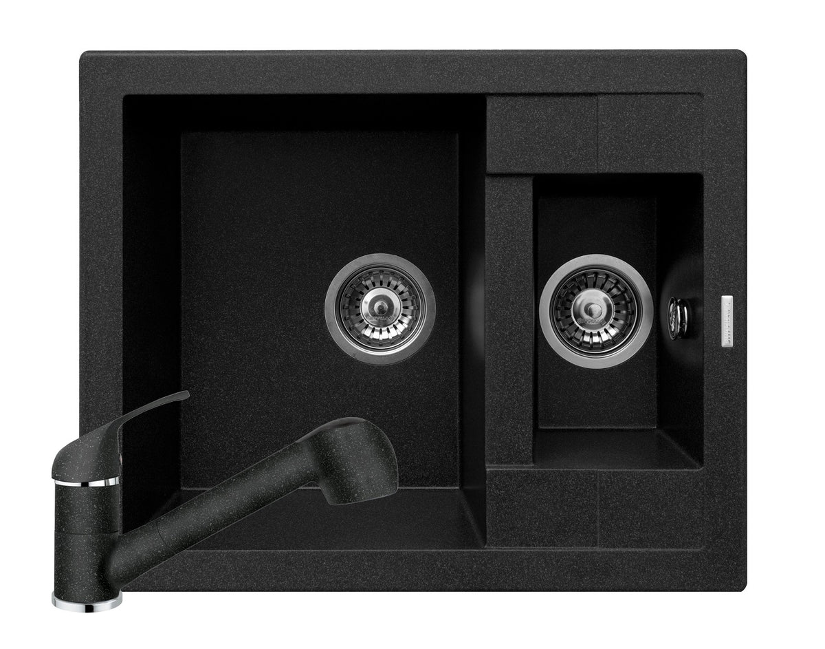 Set chiuveta granit STUDIO 59x48 & baterie FIDO - Negru