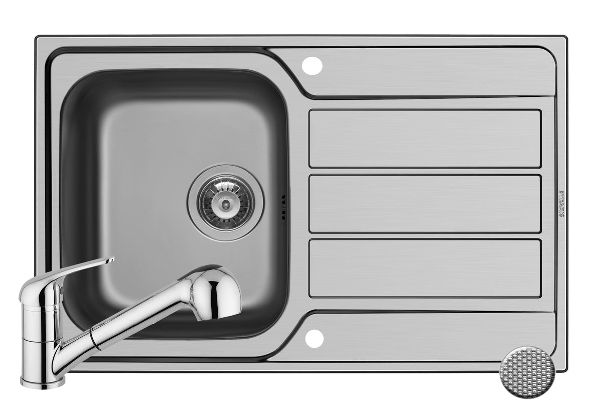 Set chiuveta inox ATHENA 79x50 1B1D LN & baterie FIDO crom
