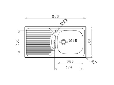 Chiuveta inox CA1 860mm*435mm DR
