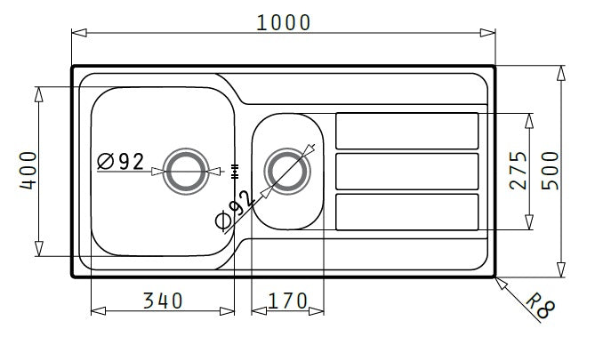 Chiuveta Inox ATHENA 1000mm*500mm