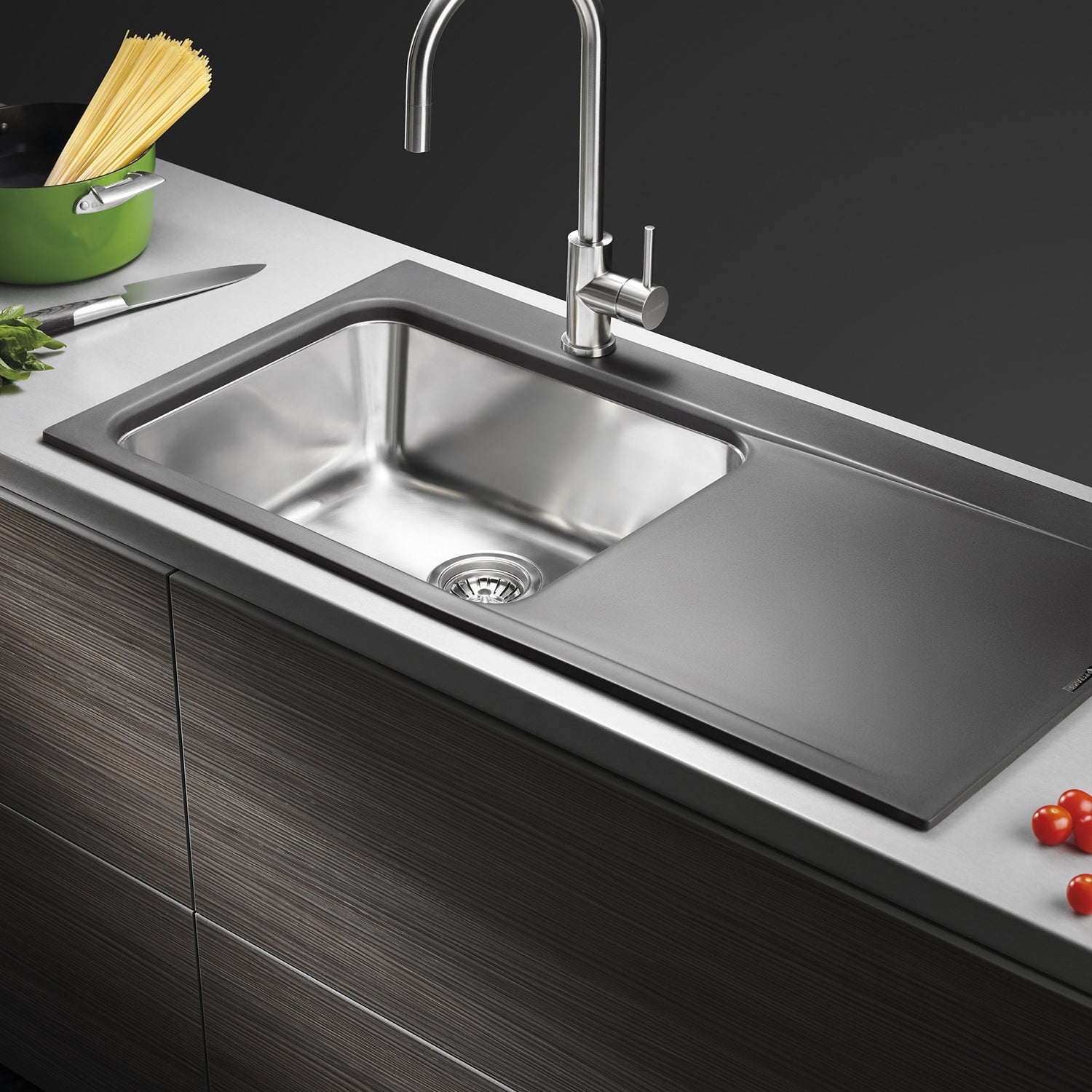 Chiuveta granit si inox PYRROS 100x52 1B 1D ST Chocolate