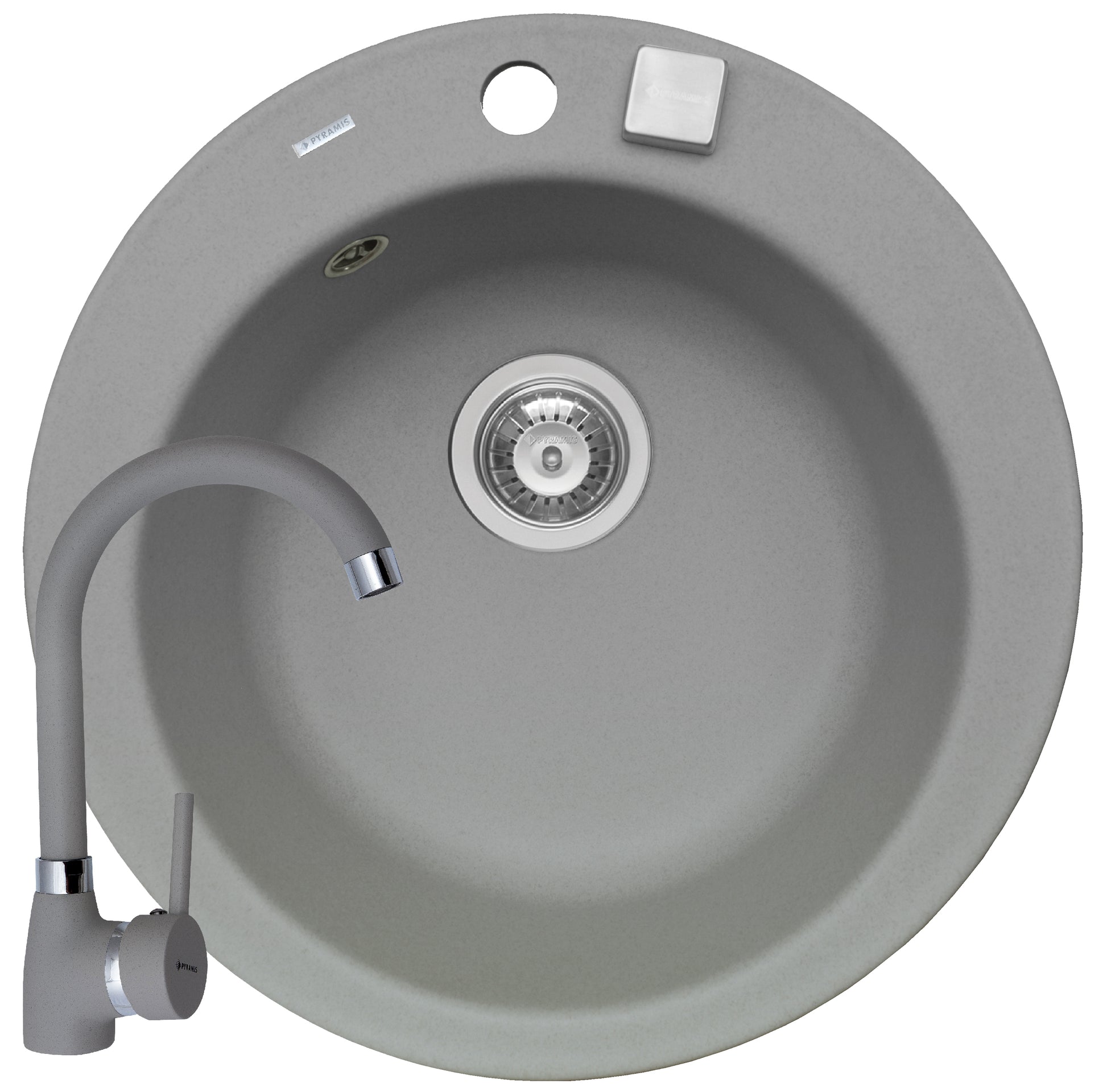 Set chiuveta granit ROUND 1B Ø49 & baterie BELLO - Grey