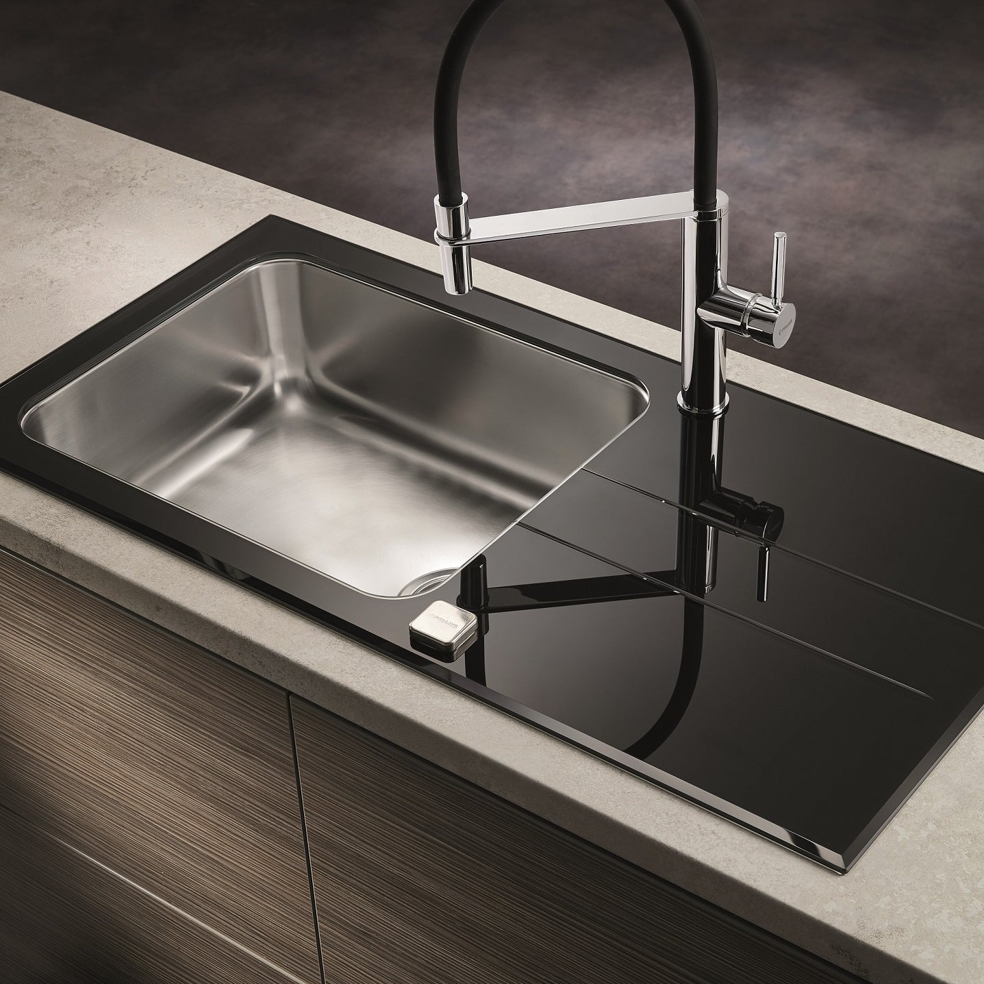 Chiuveta Pyramis CONCERTO 86x50 1B 1D Black Glass & Inox